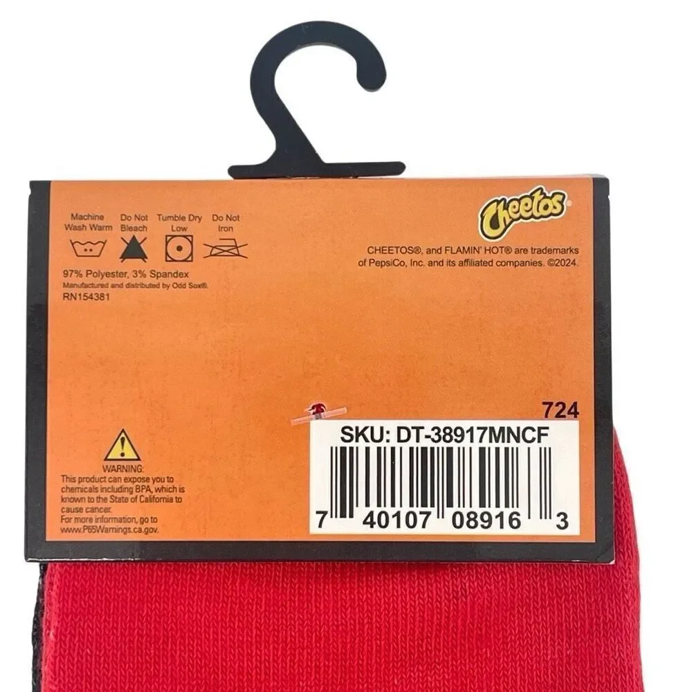 Cheetos Flamin Hot Crew Socks Red Black Graphic Novelty Unisex Men 6-12